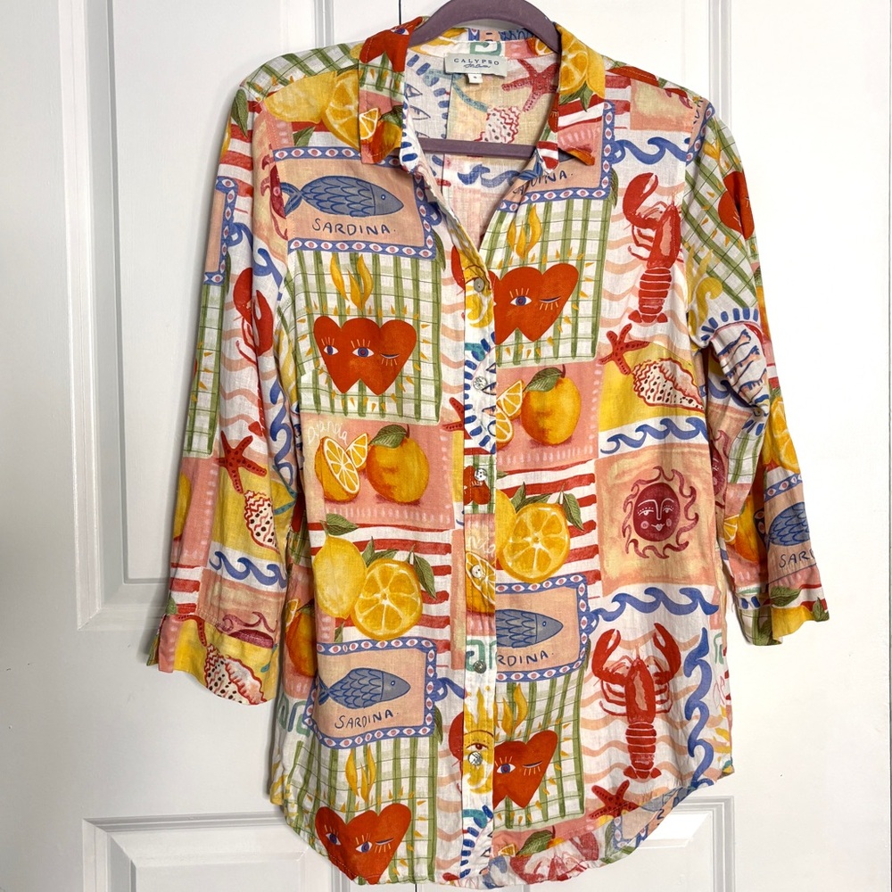 Calypso St. Barth linen blend coastal print Size S